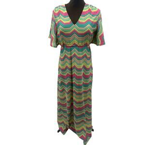 Judith March Women’s Stripe Colorful Summer V Neck Chevron Maxi Dress Size L Art